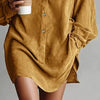 French Contrast Lapel Button Shirt Dress Woman Retro Solid Suede Loose Mini Short Dress Autumn Long Sleeve Pocket Pullover Dress