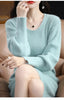 Autumn Winter 100% Mink Cashmere Knit Long Skirt Women Scoop Neck Knee-length Dress Casual Warm Jumper Cashmere Base Shirt Top