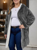 Women Fuzzy Fleece Lined Hooded Long Open Cardigan Warm Sherpa Trim Mid Length Coat With Side Pockets Loose Winter Outerwear