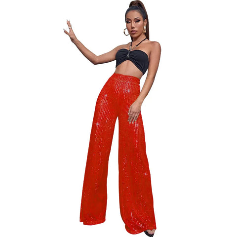 Women's Solid Color Wide-leg Pants Casual Elegant Black Sequins Holiday For Women Long Pant Womens Clothing