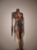 Sparkly Rhinestones Tassel Sexy See-Through Dress Women Latin Dance Outfits Bars Nightclub Party Perform Stage Costume