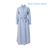 SS25 Women Stripe Blouse Maxi Dress with Removable Belt 100% Cotton