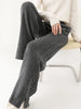 Women Wool Wide Leg Trousers Elastic Waist Side Slit Woman Wool Pants Autumn Winter 100% Merino Wool Knitted Soft Warm Trousers