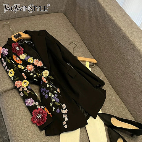Solid Spliced Appliques Slim Blazers For Women V Neck Long Sleeve Autumn Chic Coat Female Style KJA542519
