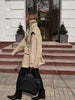 Solid Oversized Tie-waist Cropped Trench Coat Women Drop Shoulder Outerwear Lady Spring Modern Edgy Streetwear Coat