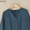 Elegant Women's Pleated Midi Dress Casual V-Neck 3/4 Sleeve Button Up A-Line Dresses Office Commuting Wear Woman Clothing