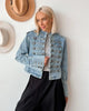 Women Vintage Denim Military Jacket Retro Solid Round Neck Single Breasted Slim Short Jackets Lady Daily Street Outerwear
