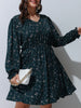 Plus Size Floral Print A-line Dress Women Long Puff Sleeve High Waist Elegant Spring Casual Midi Boho Dress Large Size 6XL 7XL