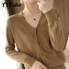 100% Cotton Women's Long Sleeve Top V-neck Coat Knitwear Cropped Coat Cardigans Sweaters Solid Casual 202