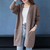 Knitted Shirt Casual Long Sleeve Loose Medium Length Outwear Sweater Coat Women Autumn Knitwears Cardigan Mujer