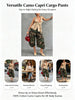 Women's Camouflage Streetwear Cargo Capri Pants High Waist Wide Leg Pockets Baggy Cropped Trousers Bottoms