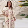 Retro Floral Print Women's Long Dress With Tassel Belt Stand Collar Long Sleeve Muslim Kaftan Dresses Spring Lady Robes