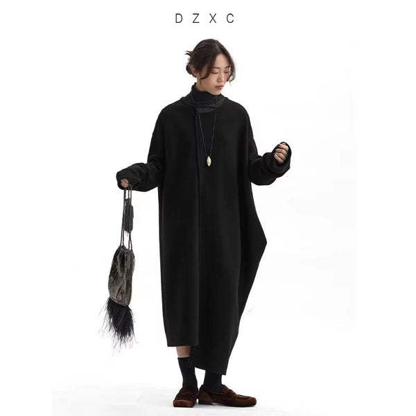 Niche Designer Style Wool Knit Dress, Women's Loose and Comfortable Long-Sleeve Dress, Autumn and Winter Base Dress