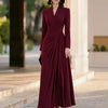 Women V Neck Long Sleeve Maxi Dress Elegant Ruched Waist Wrap Party Evening Gown Formal Cocktail Wedding Guest Dress