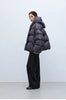 Stylish Silhouette 90% White Goose down Hooded down Jacket for Women, Curved Sleeve Puffer Coat, Thickened Outerwear, Winter Model