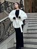 Women Grey Fur Splicing Woolen Coat Casual Belt Full Sleeve Lapel Loose Cardigan Outwear Lady Winter Highstreet Jacket
