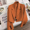 Autumn Solid Color Cropped Suit Jacket for Women Turn Down Collar Single Button Blazer Female Casual Office Lady Blazers Coat