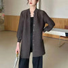 Spring Pleated Single Breasted Cardigan Coat For Women Casual Elastic Loose Mid-Length Coat 2DB5482
