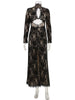 Hollow Out Lace Split Long Sleeve Women Dresses Evening Party Outfits O Neck Sheath Sexy Club Elegant Bodycon