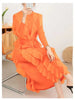Ruffles Pleated Dress For Women Round Neck Long Sleeves Belt Dresses Female Festival Clothing Spring 2DA3661