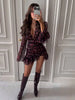 Elegant Floral Printed Mini A-line Dress Women Deep V-neck Puff Half Sleeve Waist-cinching Dresses Lady Party Club Gown