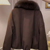 Winter Foreign Style Niche Beige Fur Collar Short Cotton Clothes Women's Loose Versatile and Thin Coat Coat