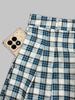 Women's Blue Plaid Two Piece Set Mock Neck Crop Top High Waisted Wide Leg Pants Casual Elegant Outfit