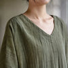 Vintage Women Ramie Cotton Dresses V-Neck Long Sleeve Spring Robes Loose Chinese Style Tie-dye A-Line Dress