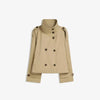 CH Women Tailored Double Breasted Stand Collar Cropped Trench Coat Shoulder Strap Cuff Buckle Business Commute Layer Outerwear