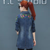 Flowers Embroidery Denim Jacket Loose Casual Letter Jeans Overcoat Button Pocket Outwear Female Clothing Fall Women