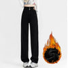 Woman Korean Double Buckle Design Jeans Female Winter Snow Warm Thermal Plush Pants Girls High Waist Denim Trousers