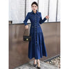 French Heavy-duty shirt collar long-sleeve denim dress for women, spring commute casual elegant waist Vestidos
