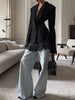Elegant Lace Blazer Coat Women Office Lady Full Sleeve Single Breasted Jackets Autumn Black Casual Slim Coats