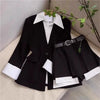 Women Two Piece Skirt Sets Patchwork Blazer Buttons Long Sleeve Jackets High Waist Mini Skirts Suit Elegant Office Lady Spring