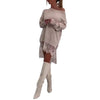 Loose Lace Patchwork Dress For Women Autumn Winter Solid Sexy Split Slant Collar Off Shoulder Irregular Mini Dresses