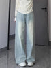 Washed Vintage Straight Jeans Women Versatile Casual High Waisted Light Blue Denim Pants Woman Streetwear Wide Leg Trousers