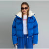 Solid Hooded Cropped Puffer Jacket Women Stand Collar Snap Button Loose Long Sleeve Jackets Winter Casual Warm Padded Coat