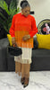 Tassel Patchwok Color Block Dress for Women Pleated Puff Sleeve Mid-calf Dresses Female Autumn