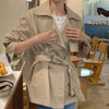 Women's Vintage Trench Coat Jacket with Belt Double Breasted Short Slim Windbreaker