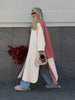 Women's Plaid Scarf Long Trench Coat Loose Stand Collar Full Sleeve Single Breasted Split Coats Autumn Lady Jacket