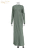 Casual Black Satin Women'S Dress O-Neck Long Sleeve Ankle Length Dresses Elegant Classic Solid Female Dress