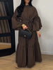 Navy Blue Bubble Tie Waist Maxi Dress Loose Flared Long Sleeve Spring Modest Women Shirt Dress Elegant Lady Vestidos