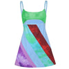 Women’s Casual Sweet Suspender A-line Dress Contrast Color U-neck Hollow Short Dress