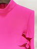 High Street Designer Stylish Dress Women's Long Sleeve Sexy Hollow Out Bow Dress Hot Pink