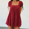 Bohemian Puff Sleeve Maternity Dress Women Square Neck A-line Mini Ruffled Dresses Fairy Vintage Loose Fit Flowy Short Dress