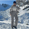 Women Chevron Color Block Padded Ski 2 Piece Set Fleece Collar Zipper Snow Jacket Cargo Wide Leg Pants Winter Snowboard Outfits