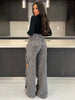 Women Vintage Cutout Hollow Out Criss Cross Straight Denim Pants High Waist Wide Leg Jeans Trousers