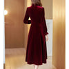 Wine Red Golden Velvet Dress Women Spring Autumn Long Sleeved Long Dresses Female Temperament Evening Party Dress Mujer Vestidos