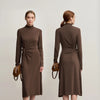 Dresses Woman Winter Elegant Commuter Turtleneck Lace-up Dress Women's Knitted Straight Solid Color Skirt 12544088