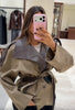 Women Cropped Trench Coat Faux Leather Spliced Epaulets Belted Waist Loose Fit Khaki Short Jacket Vintage Ladies Outerwear